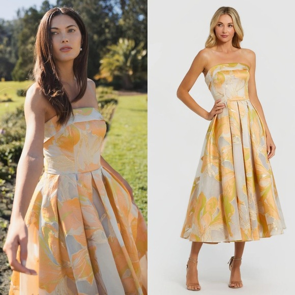 Mac Duggal Dresses & Skirts - Mac Duggal Strapless Dress in Orange and Green Floral